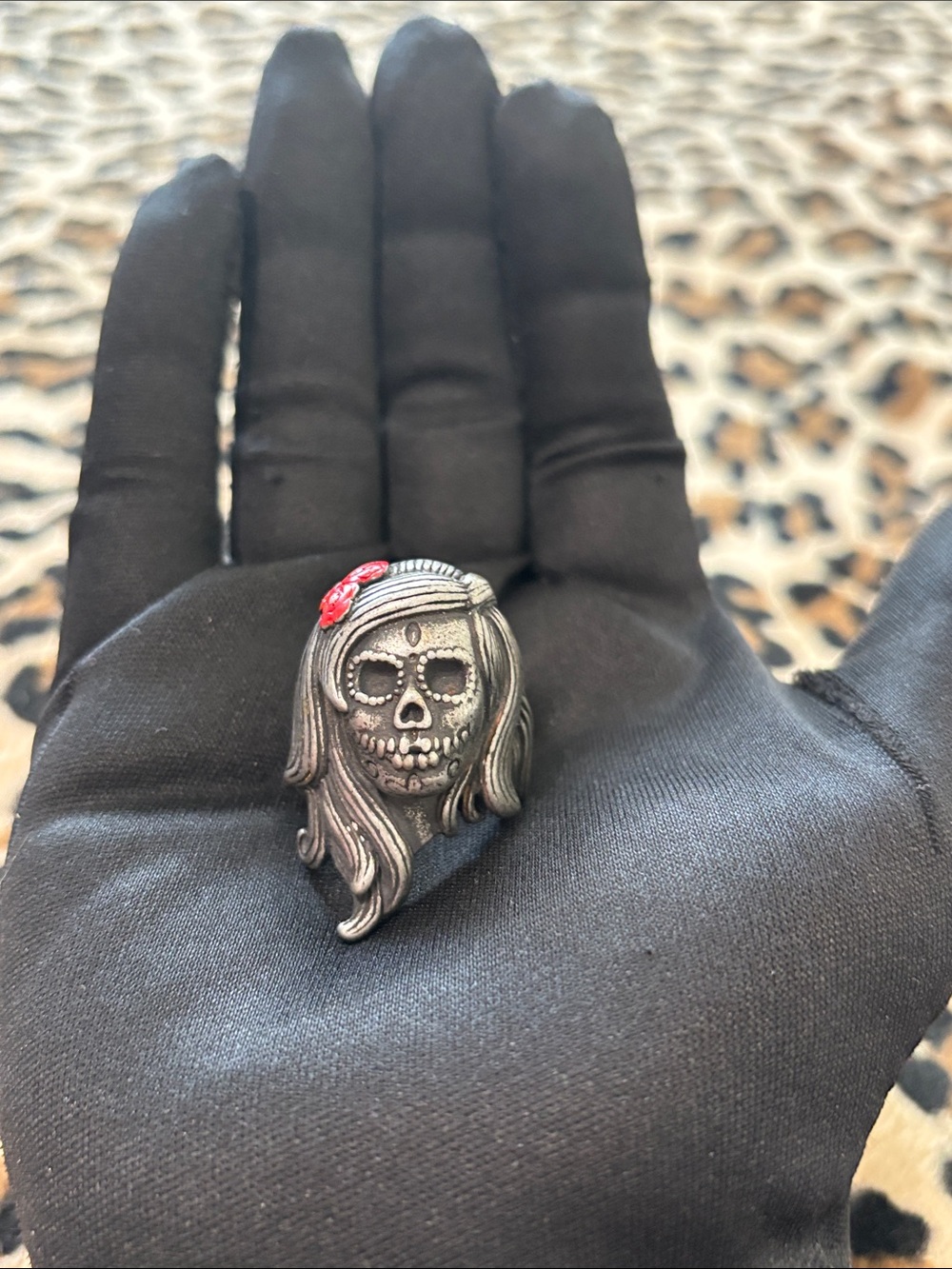 Lady Skull 💀 Calavera Day of the Dead Stainless Steel Ring Goth Biker Skeleton